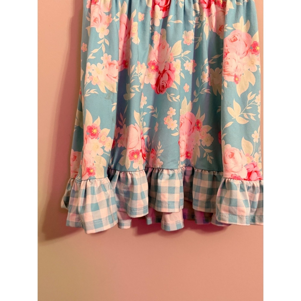 Millie Loves Lily Girls Blue Floral Rose Gingham‎ Ruffle Dress Size 4 - Picture 5 of 5